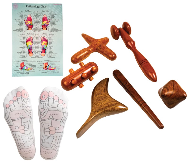 CCcollections Wood Therapy Massage Tools, Reflexology Wooden Stick Tool, Traditional Equipment for Relieving Muscle Pain Body Lymphatic Drainage Massager - (Set G (Socks))